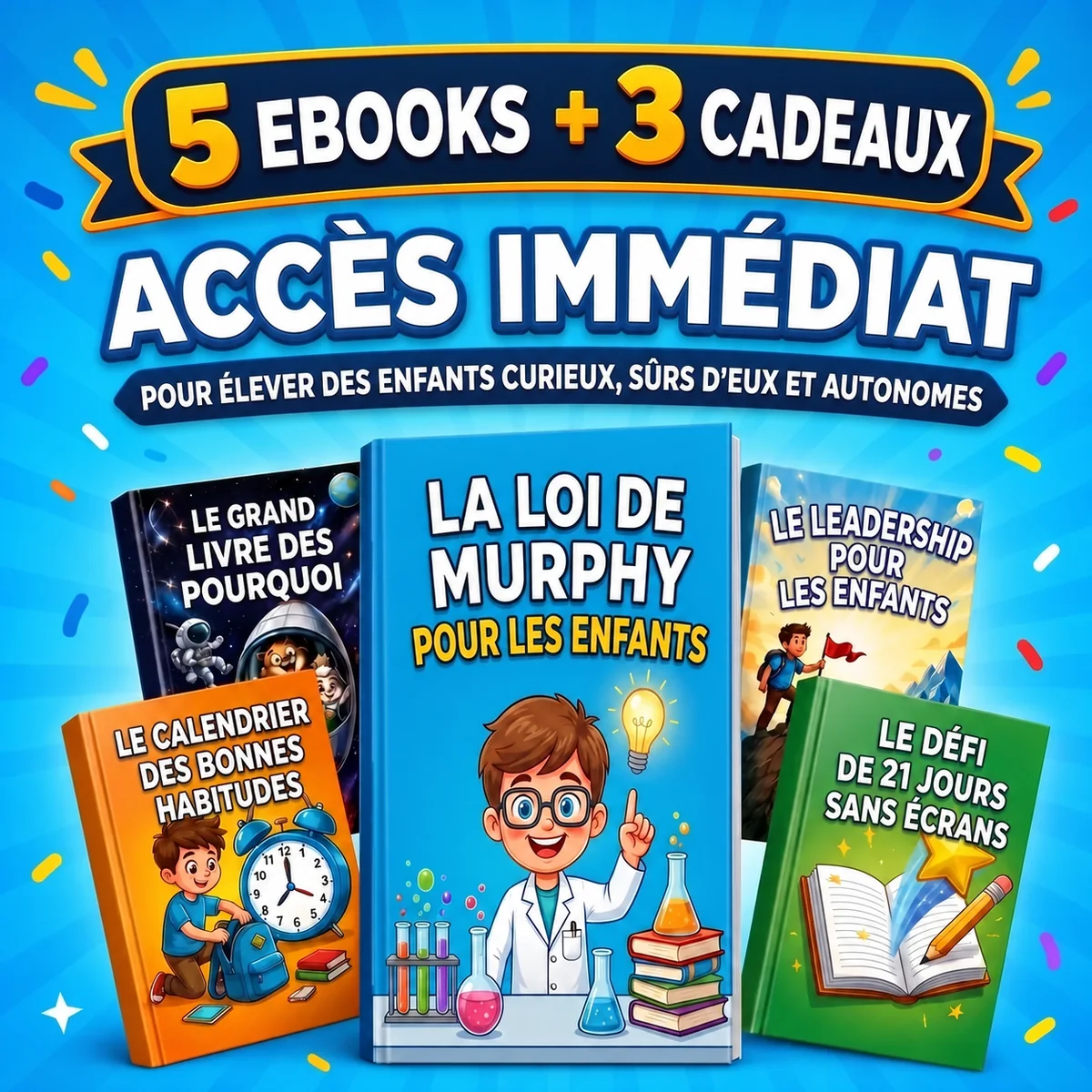 Les cinq ebooks et trois cadeaux dans le paquet