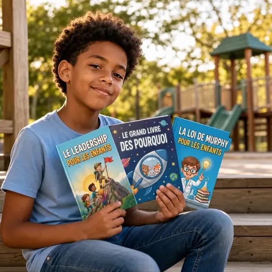 Jules, de Bordeaux, France, au parc avec trois de ses ebooks