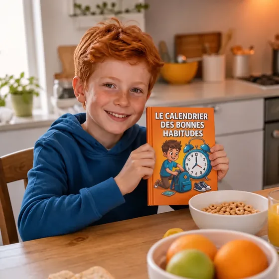 Louis, de Lille, France, prenant le petit déjeuner avec le Smart Habits Calendar