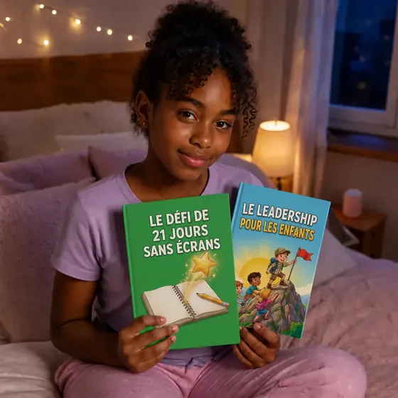 Camille, d'Auckland, en Nouvelle-Zélande, dans sa chambre avec le défi sans écran de 21 jours et le leadership pour les enfants